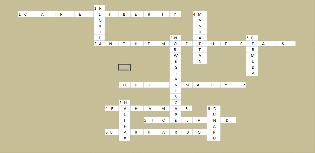 Solution to August Cruise Crossword Puzzle
