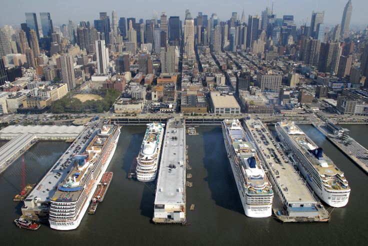 Cruise Ships Loading Passengers at the Manhattan
								 Cruise Terminal. 